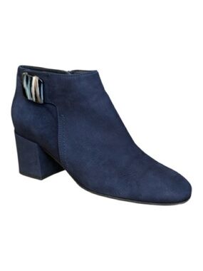 Aquatalia Navy Blue Suede Ankle Boots Booties with Buckle Accent Detail Size 8